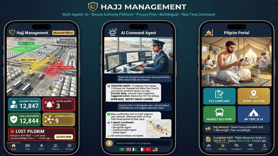Hajj Management App — Dashboard, AI Command Agent, Pilgrim Portal